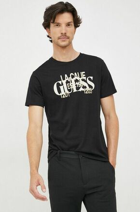 Bombažna kratka majica Guess črna barva - črna. Kratka majica iz kolekcije Guess. Model izdelan iz tanke