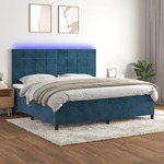 Box spring postelja z vzmetnico LED temno modra 200x200cm žamet - vidaXL - modra - 93,8 - 200 x 200 cm - vidaXL