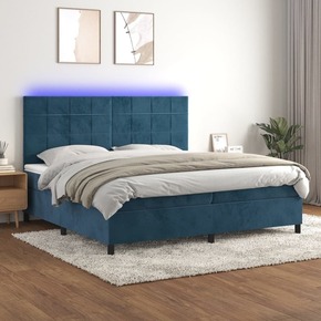 Box spring postelja z vzmetnico LED temno modra 200x200cm žamet - vidaXL - modra - 93