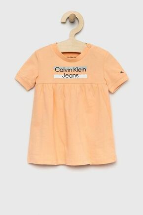 Otroška obleka Calvin Klein Jeans oranžna barva - oranžna. Otroški Obleka iz kolekcije Calvin Klein Jeans. Nabran model izdelan iz pletenine s potiskom.