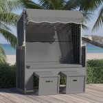 Stol za na plažo s streho poli ratan in trden les antracit/črn