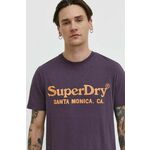 Bombažna kratka majica Superdry moški, vijolična barva - vijolična. Kratka majica iz kolekcije Superdry, izdelana iz tanke, elastične pletenine. Model iz zračne bombažne tkanine.