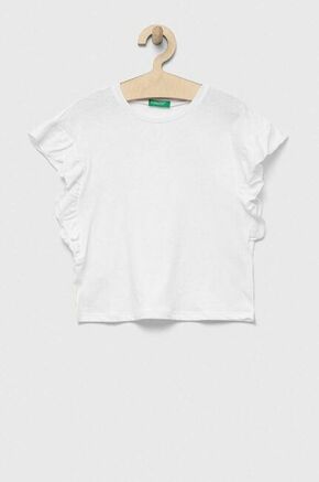Kratka majica s primesjo lanu United Colors of Benetton bela barva - bela. Otroške lahkotna kratka majica iz kolekcije United Colors of Benetton. Model izdelan iz izjemno udobne pletenine. Model iz zračne tkanine z visoko vsebnostjo lanu.