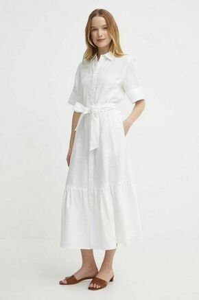 Lanena obleka Polo Ralph Lauren bela barva
