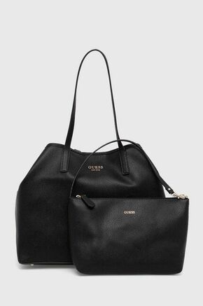 Torbica Guess črna barva - črna. Velika nakupovalna torbica iz kolekcije Guess. Model na zapenjanje