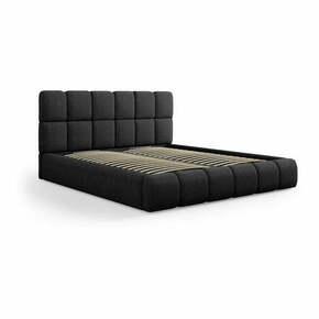 Črna oblazinjena zakonska postelja s prostorom za shranjevanje in letvenim dnom 200x200 cm Bellis – Micadoni Home
