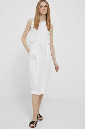 Obleka Deha bela barva - bela. Obleka iz kolekcije Deha. Model izdelan iz enobarvne tkanine. Model iz izjemno udobne