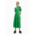 Obleka Desigual zelena barva - zelena. Obleka iz kolekcije Desigual. Nabran model izdelan iz tkanine. Nežen material, prijeten na dotik.