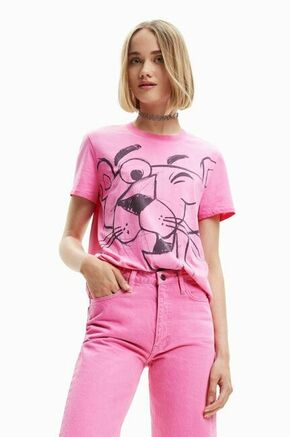 Bombažna kratka majica Desigual roza barva - roza. Kratka majica iz kolekcije Desigual. Model izdelan iz tanke