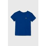 Otroška bombažna kratka majica Lacoste - modra. Otroške kratka majica iz kolekcije Lacoste, izdelana iz tanke, elastične pletenine. Model iz zračne bombažne tkanine.
