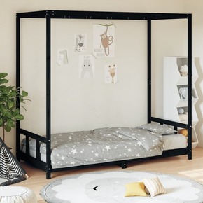 VidaXL Otroški posteljni okvir črn 90x190 cm trdna borovina