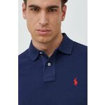 Bombažen polo Polo Ralph Lauren - mornarsko modra. Polo iz kolekcije Polo Ralph Lauren. Model izdelan iz enobarvne pletenine.