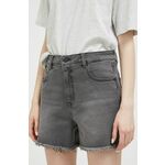 Jeans kratke hlače Volcom ženski, siva barva - siva. Kratke hlače iz kolekcije Volcom, izdelane iz elastičnega denima. Model iz raztegljivega materiala, ki se prilega obliki.