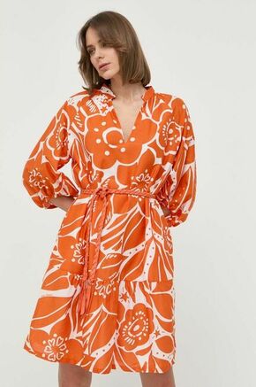 Obleka s primesjo svile Marella oranžna barva - oranžna. Lahkotna obleka iz kolekcije Marella. Raven model