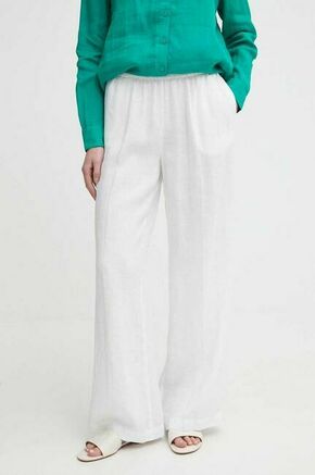 Lanene hlače Sisley bela barva - bela. Hlače iz kolekcije Sisley izdelane iz enobarvne tkanine. Model iz zračne lanene tkanine.