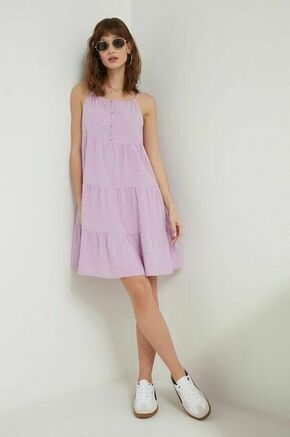 Obleka Roxy vijolična barva - vijolična. Lahkotna obleka iz kolekcije Roxy. Model izdelan iz enobarvne tkanine. Model iz izjemno udobne tkanine z visoko vsebnostjo bombaža.