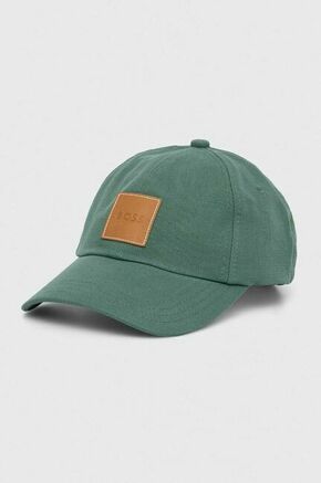 Bombažna bejzbolska kapa BOSS zelena barva - zelena. Kapa s šiltom vrste baseball iz kolekcije BOSS. Model izdelan iz materiala z nalepko.