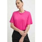 Bombažna kratka majica Silvian Heach ženski, roza barva - roza. Kratka majica iz kolekcije Silvian Heach, izdelana iz tanke, elastične pletenine. Model iz zračne bombažne tkanine.