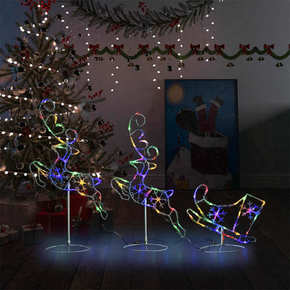 VidaXL Božična leteča jelena in sani 260x21x87 cm akril večbarvno