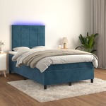 shumee Box spring postelja z vzmetnico LED temno modra 120x200cm žamet
