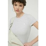 Kratka majica Abercrombie &amp; Fitch ženski, siva barva - siva. Kratka majica iz kolekcije Abercrombie &amp; Fitch, izdelana iz rebraste pletenine. Model iz zračne tkanine z visoko vsebnostjo bombaža.