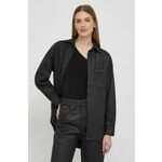 Bombažna srajca Pepe Jeans ALIX COATED ženska, črna barva - črna. Srajca iz kolekcije Pepe Jeans, izdelana iz enobarvne tkanine. Model iz čvrstega jeansa, ki ohranja obliko.