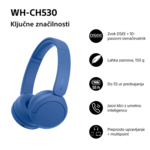Sony WH‑CH530 slušalke, bluetooth/brezžične, modre, mikrofon