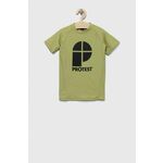 Otroška kratka majica Protest PRTBERENT JR zelena barva - zelena. Otroška kratka majica iz kolekcije Protest, izdelana iz tanke, elastične pletenine. Model ima zaščito pred soncem UPF 50+.