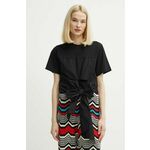 Bombažna kratka majica Sisley ženski, črna barva - črna. Kratka majica iz kolekcije Sisley, izdelana iz kombinacije pletenine in tkanine. Model iz izjemno udobne bombažne tkanine.