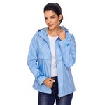 Light Blue Women Zipper Lapel Suit Blazer with Foldable Sleeve 28051