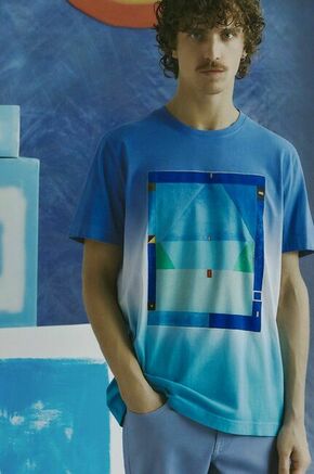 Bombažna kratka majica Medicine moški - modra. Kratka majica iz posebne kolekcije Jerzy Nowosielski x Medicine. Model izdelan iz pletenine s potiskom.