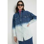 Jeans srajca Love Moschino ženska - modra. Srajca iz kolekcije Love Moschino. Model izdelan iz jeansa. Trden material, ki ohranja obliko.