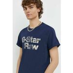 Bombažna kratka majica G-Star Raw moški, mornarsko modra barva - mornarsko modra. Kratka majica iz kolekcije G-Star Raw, izdelana iz pletenine s potiskom. Model iz izjemno udobne bombažne tkanine.