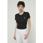 Kratka majica Abercrombie &amp; Fitch ženski, črna barva - črna. Kratka majica iz kolekcije Abercrombie &amp; Fitch, izdelana iz pletenine z nalepko. Model iz izjemno udobne tkanine z visoko vsebnostjo bombaža.