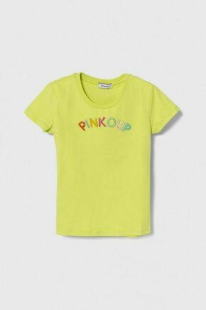 Otroška bombažna kratka majica Pinko Up zelena barva - zelena. Otroške kratka majica iz kolekcije Pinko Up. Model izdelan iz pletenine z nalepko. Model iz izjemno udobne tkanine z visoko vsebnostjo bombaža.