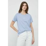 Bombažna kratka majica Calvin Klein - modra. Lahkotna kratka majica iz kolekcije Calvin Klein. Model izdelan iz tanke, elastične pletenine.