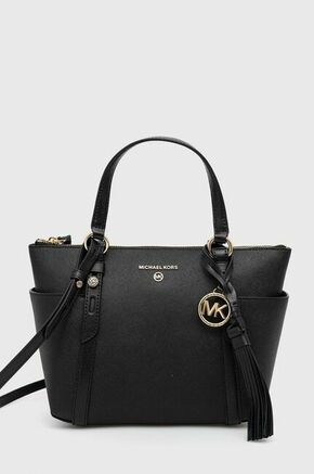 Usnjena torbica MICHAEL Michael Kors - črna. Majhna shopper torbica iz kolekcije MICHAEL Michael Kors. Model na zapenjanje izdelan iz naravnega usnja.