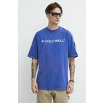 Bombažna kratka majica A-COLD-WALL* Overdye Logo T-Shirt moška, ACWMTS186 - modra. Kratka majica iz kolekcije A-COLD-WALL*, izdelana iz pletenine s potiskom. Model iz izjemno udobne bombažne tkanine.