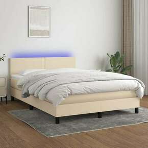 VidaXL Box spring postelja z vzmetnico LED krem 140x200 cm blago