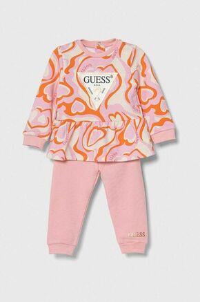 Komplet za dojenčka Guess roza barva - roza. Komplet za dojenčke iz kolekcije Guess. Model izdelan iz kombinacija enobarvnega in vzorčastega materiala.