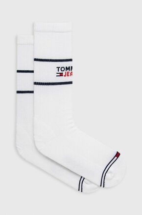 Nogavice Tommy Jeans bela barva - bela. Visoke nogavice iz kolekcije Tommy Jeans. Model izdelan iz elastičnega