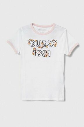 Otroška bombažna kratka majica Guess bela barva - bela. Otroške kratka majica iz kolekcije Guess. Model izdelan iz tanke