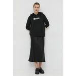 Bombažen pulover BOSS ženski, črna barva s kapuco - črna. Pulover s kapuco iz kolekcije BOSS. Model izdelan iz pletenine s potiskom.