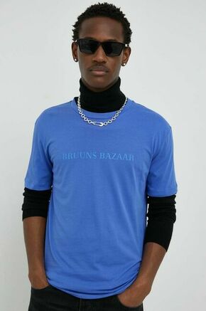Bombažna kratka majica Bruuns Bazaar Gus - modra. Kratka majica iz kolekcije Bruuns Bazaar. Model izdelan iz tanke