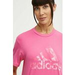 Bombažna kratka majica adidas ženska, roza barva, IS4257 - roza. Kratka majica iz kolekcije adidas, izdelana iz tanke, elastične pletenine. Model iz zračne bombažne tkanine.