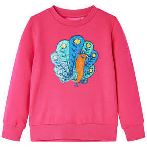 VidaXL Otroški pulover motiv pava z bleščicami živo roza 92