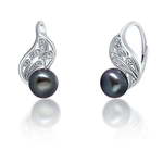 JwL Luxury Pearls Luksuzni srebrni uhani s pravim črnim biserom JL0674