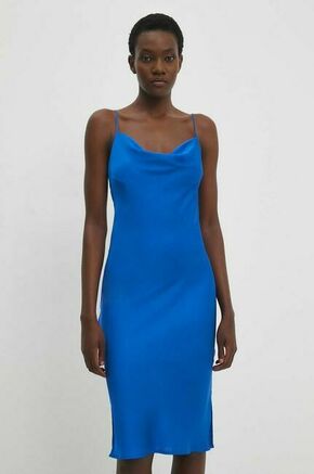 Obleka Answear Lab - modra. Obleka iz kolekcije Answear Lab. Model izdelan iz enobarvne tkanine. Model iz tankega materiala je idealen za toplejše letne čase.
