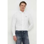 Bombažna srajca Calvin Klein Jeans moška, bela barva - bela. Srajca iz kolekcije Calvin Klein Jeans, izdelana iz tkanine z nalepko. Model iz izjemno udobne bombažne tkanine.