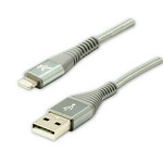 Logo Kabel USB (2.0), USB A moški - Apple Lightning moški, 1 m, certifikat MFi, 5 V/2,4 A, srebrn, škatla, najlonski oplet, hli